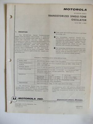 Motorola SP1005TAA tone oscillator manual 68SP50030-d