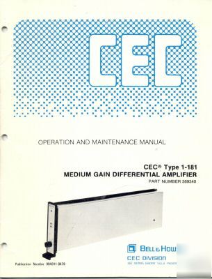 Cec 1-181 bell & howell operation & maintenance manual
