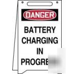 Free standing fold up sign white danger battery chargin