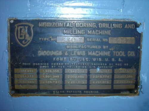 Giddings and lewis horizontal boring mill g & l hbm