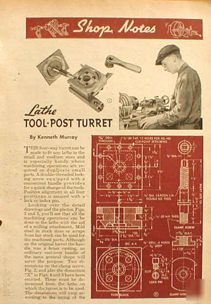 Metal lathe turret tool post plans 4-way