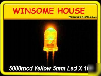 Super bright 5000MCD yellow 5MM led x 100PCS