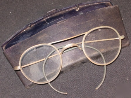  vintage metal rim safety ovoid glasses w. hard case 