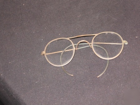  vintage metal rim safety ovoid glasses w. hard case 