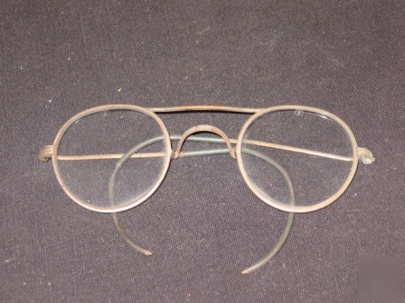  vintage metal rim safety ovoid glasses w. hard case 