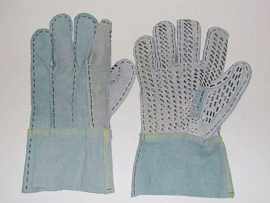 Gloves, leather with metal-clip-armored palm,size large