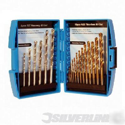 19PCE hss titanium & tct masonry drill bit set inc case