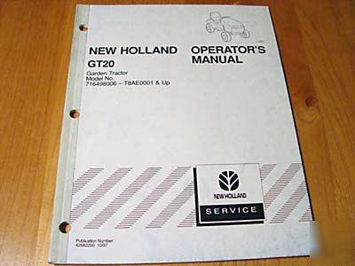 New holland GT20 garden tractor operators manual gt nh