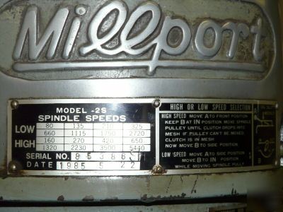 Millport 2S vertical milling machine - whole or parts