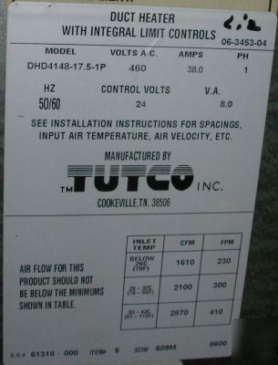 Tutco flange mount electric duct heater DHD4148-17.5-1P