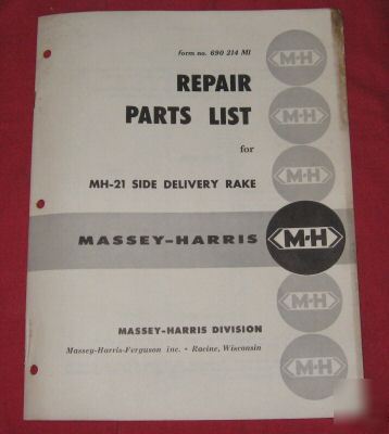  massey-harris mh-21 side delivery rake parts list 