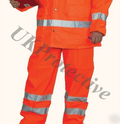 Hi vis viz 3M orange waterproof contractor trousers- l