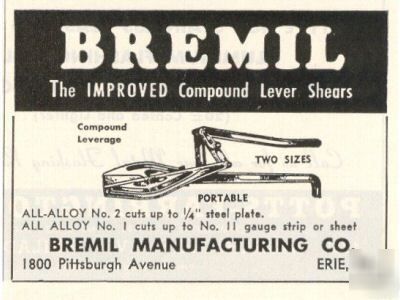 Bremil compound lever shears erie pa ad 1951 metal work