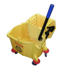 New yellow mop bucket trolley wheeled/push/clean/floor 