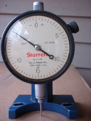 Starrett dial depth/pit indicator gage w/base .0005