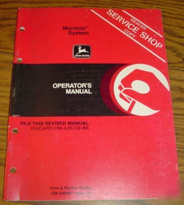 John deere planter monitrol system operator's manual jd
