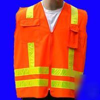 L-xxl radio pocket safety vest multi-pockets & zipper 