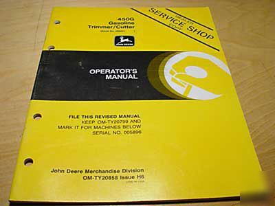 John deere 450G trimmer cutter operator's manual jd 450