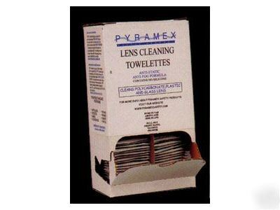 Lens cleaning towelettes for safety glasses