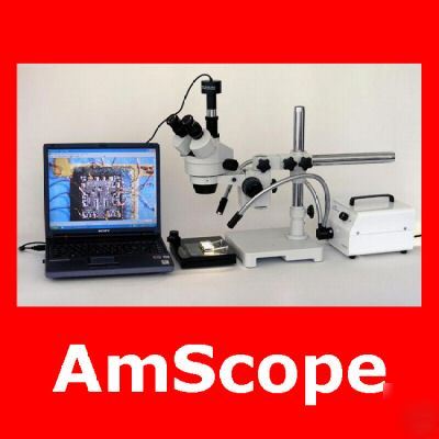 3.5-90X trinocular boom microscope, light, ccd camera