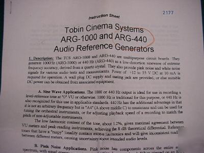 Tobin cinema systems audio reference generator arg-440