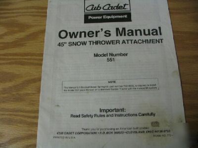 Cub cadet 45 inch snow thrower model 551 owners manual