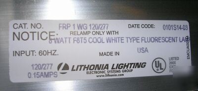 Lithonia cat no. frp 1 wg 120/277, exit sign type 4 con